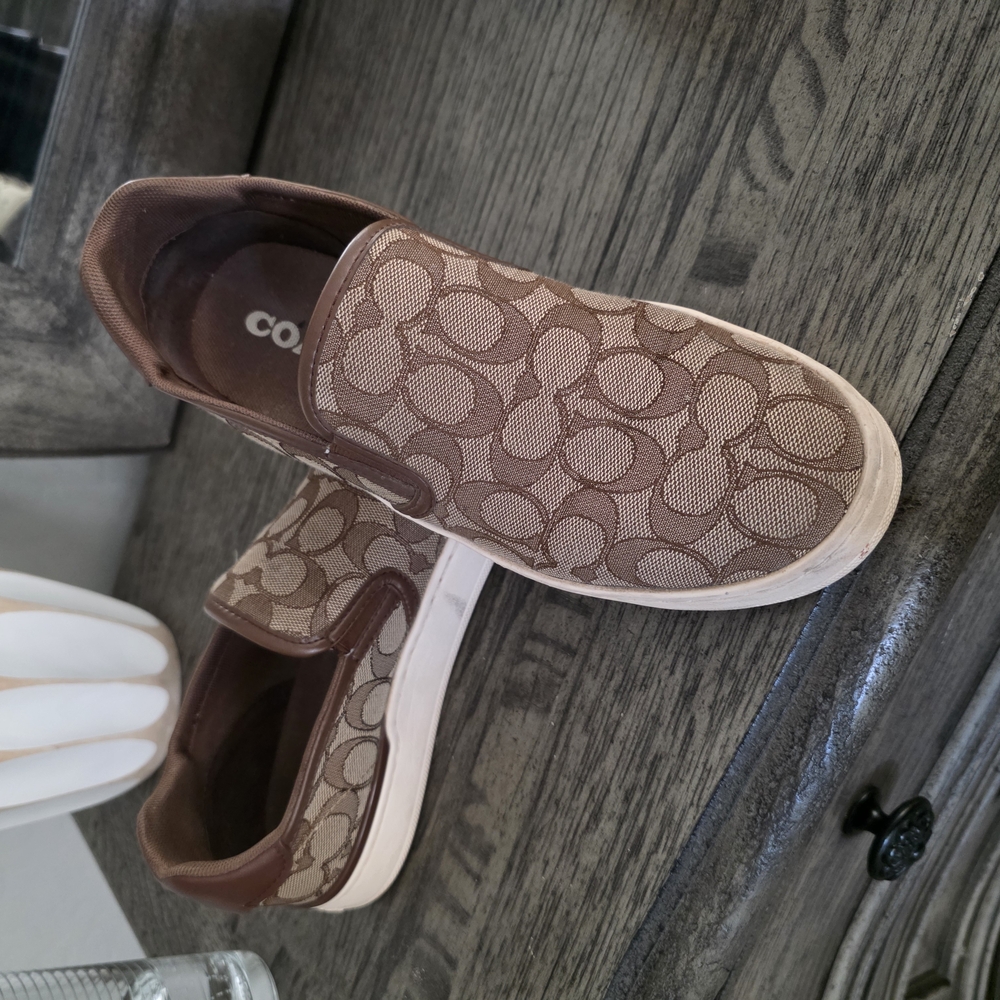 Coach Tan and Brown Patterned Slip-Ons